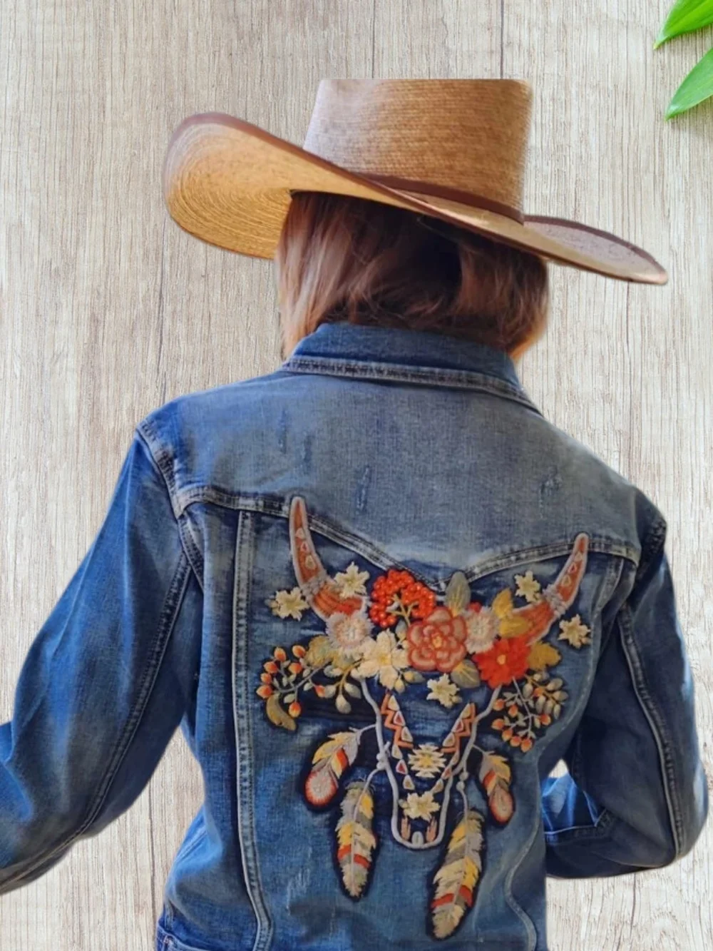 GRACE In LA Longhorn Embroidered Distressed Denim Jacket Youth XL New With Tags